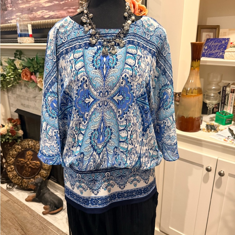 Blue Paisley Print Women's Blouse